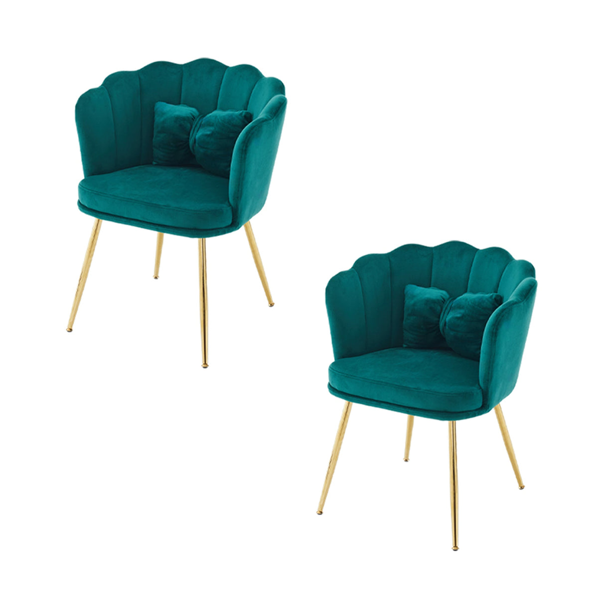 Velvet Chairs, Set of 2 Modern Upholstered with Petal Back & Butterfly Cushion, Gold Metal Legs