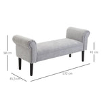 Upholstered Bench, Lounge & Hallway Seating, Linen Fabric, Light Grey