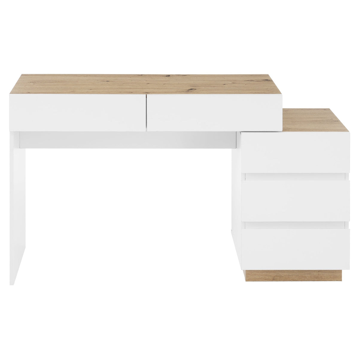 Desk and Dressing Table with 5 Storage Drawers, White and Oak
