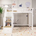 Wooden Mid-Sleeper Bed 90x200cm with Desk & Drawers, White & Natural