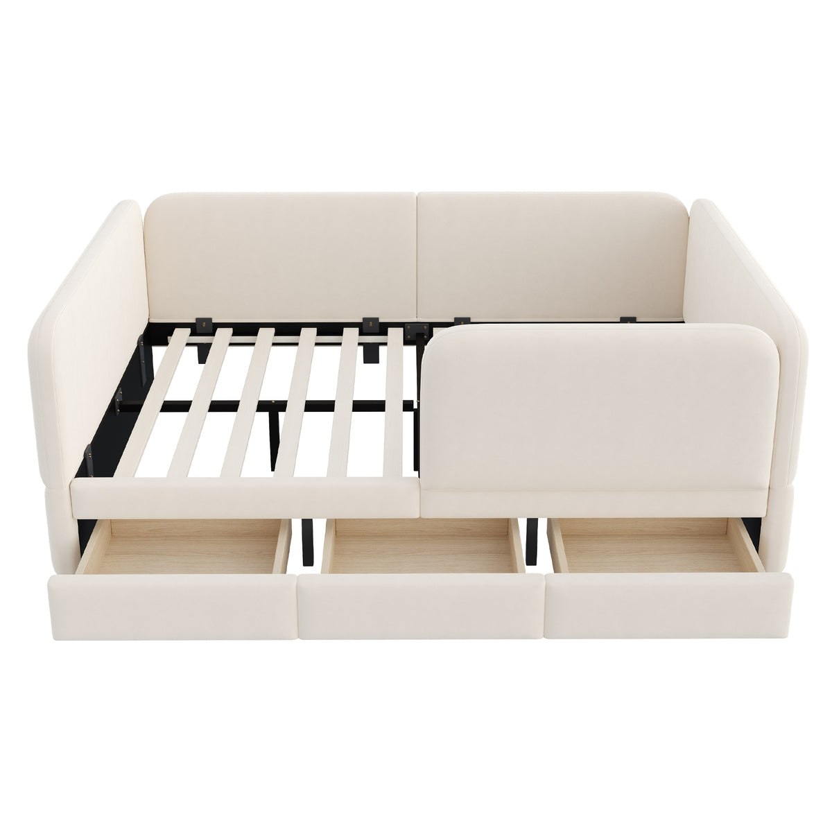 Upholstered Children's Bed 140x200cm with Drawer, Beige Velvet