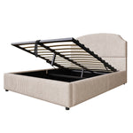 Upholstered Double Bed 140x200 with Hydraulic Storage and Wide Headboard, Beige Striped Plush