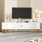 TV Cabinet, Low Panel with Textured Door & Drawers, Gold Handles & Feet