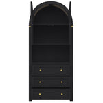 Tall Arched Storage Cabinet with Drawers, Doors & Open Display Area - Black