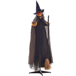 Halloween Witch Decoration, Broom, Glowing Eyes, Spooky Sounds, Flexible Arms