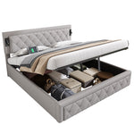 Upholstered Storage Bed 180x200 with USB & LED, Grey Linen