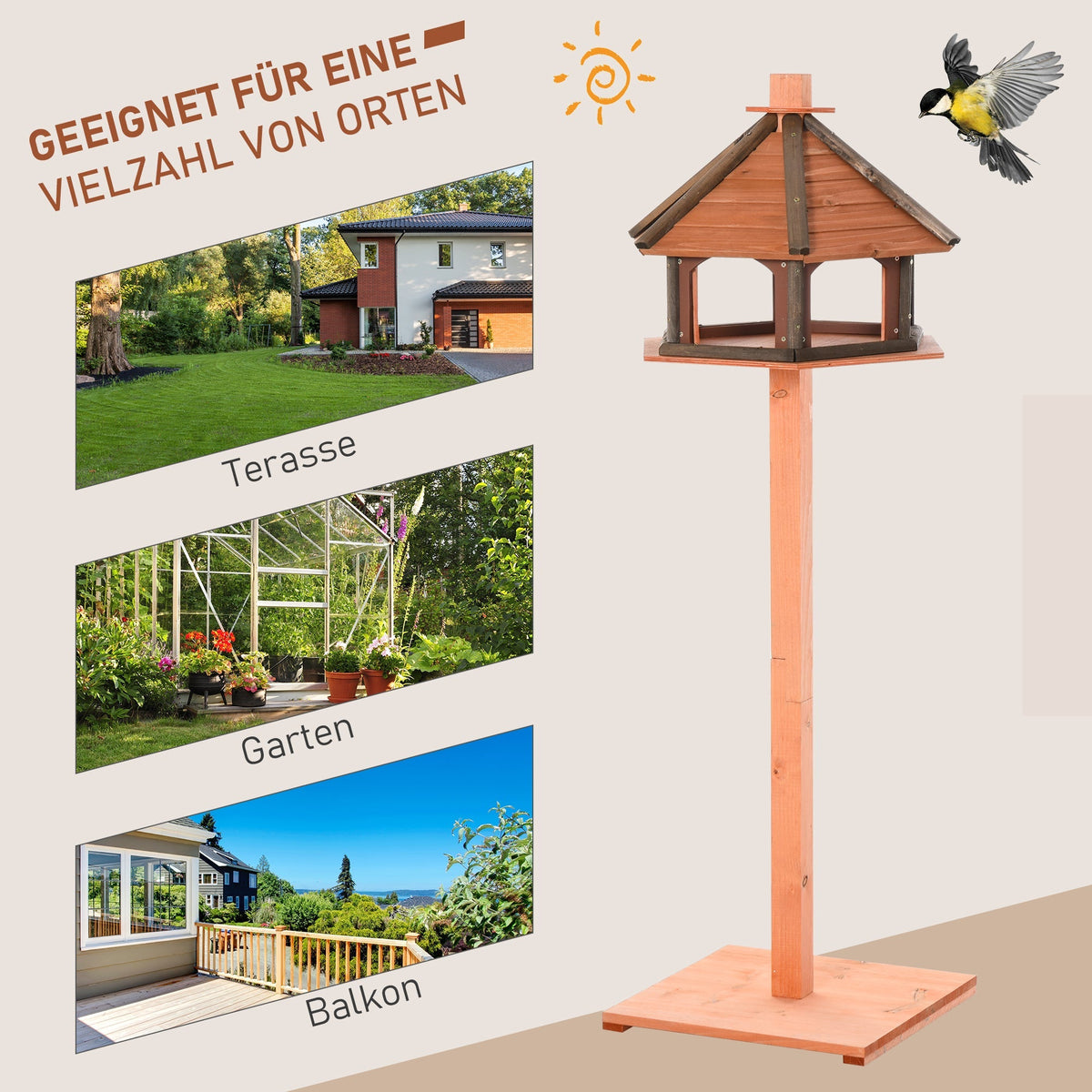 Birdhouse, Feeder Wooden Bird Villa, Natural