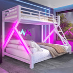 Kids Bunk Bed 90x200 & 140x200cm with LED Light, White Iron Frame
