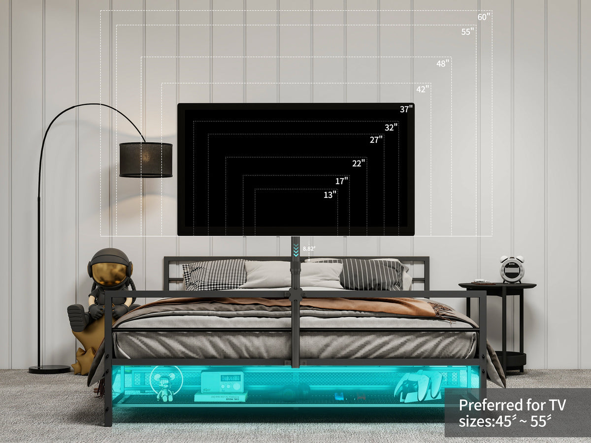 Gaming Bed: Adjustable Holder, LED Lights, Underbed Storage - Black Metal