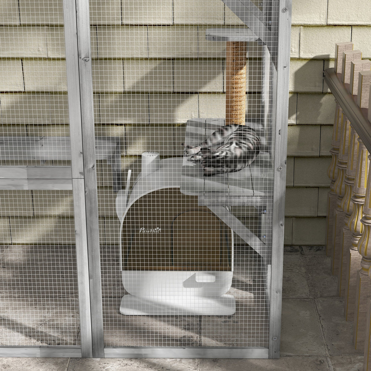 Cat Litter Box with Hood, Litter Mat, Plastic, White