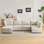 Semi-Compressed Modular Sofa Set, Versatile Flexible Wood Frame, Beige Linen Fabric