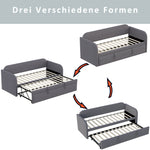Upholstered Bed Pull-Out Sofa, Multifunctional with Slatted Frame, Grey Linen