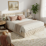 Upholstered Bed 160x200cm Hydraulic Storage Studs Ear Shape - Velvet Beige