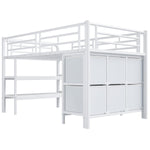 Children's Loft Bed 90x200 with Storage Stairs and Drawers, White Metal