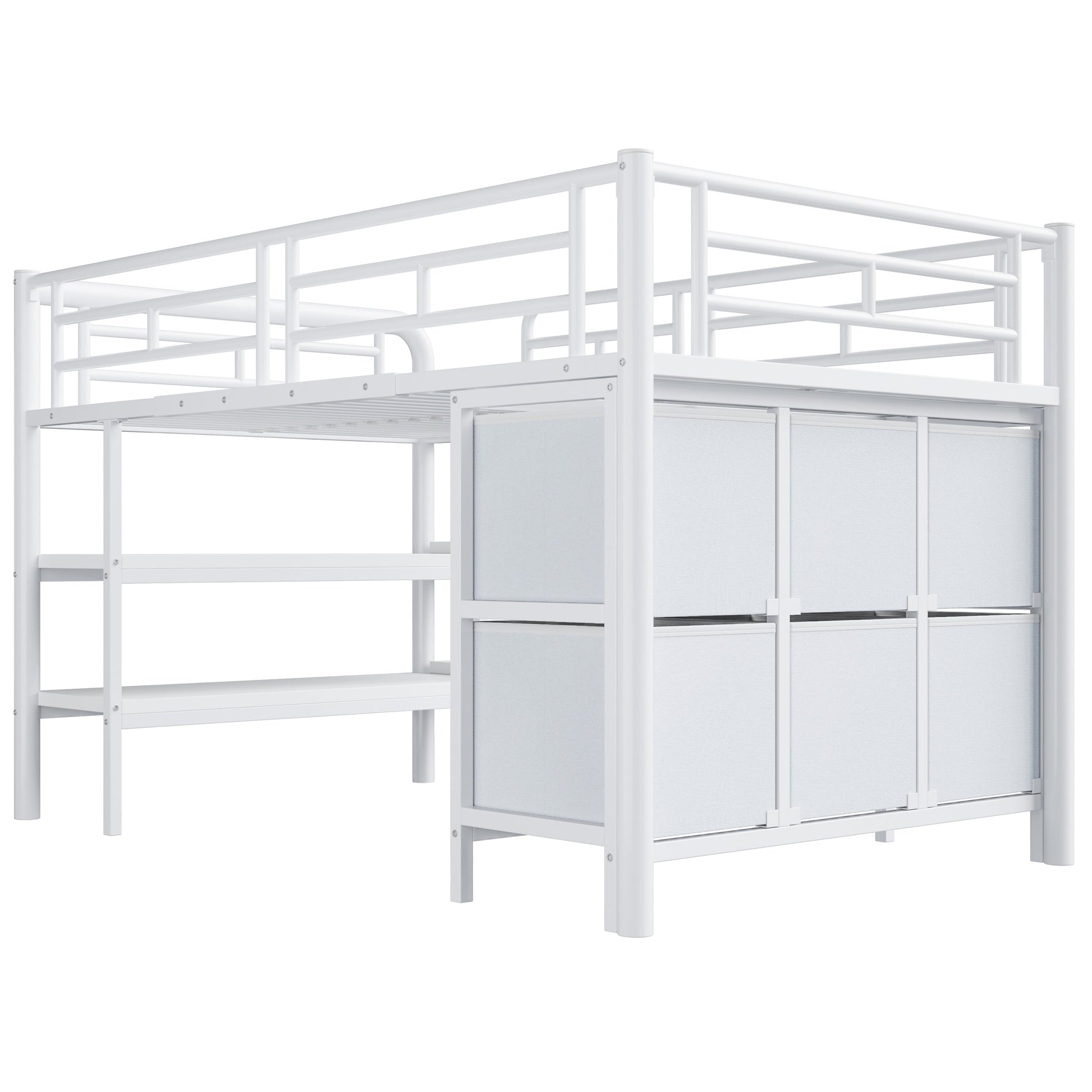Children's Loft Bed 90x200 with Storage Stairs and Drawers, White Metal
