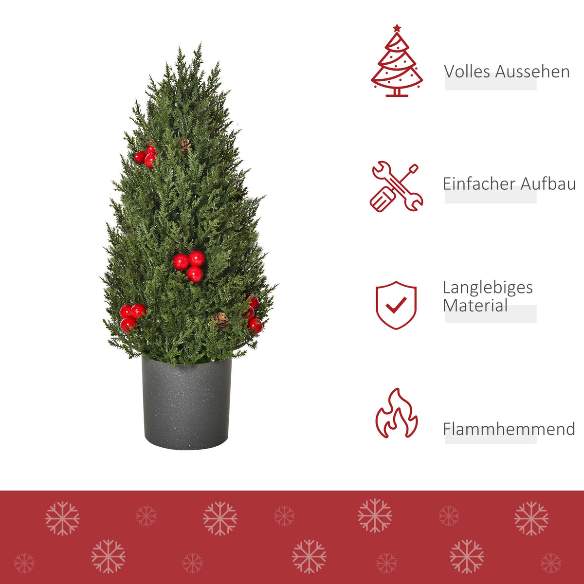 Christmas Tree 50 cm, Berries and Pine Cones, Green PVC PE