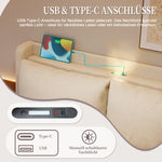 Modern Upholstered Bed with Storage, LED Light, USB-C Ports - 140x200cm