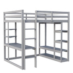 Loft Bed with Ladder, Table & Shelves, 140x200 cm, Solid Wood Grey