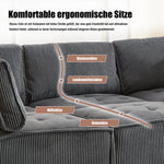 Modular Sofa 6-Seater Convertible U/L-Shape Sleeper Storage Pockets Corduroy Grey