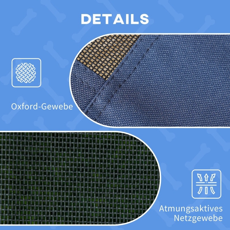 Dog Bed with Canopy, Foldable Elevated, Blue + Black