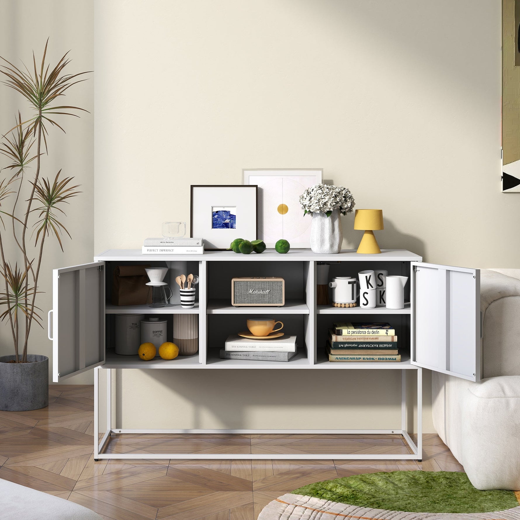 Metal Accent Cabinet Sideboard Buffet Storage 120x40x75cm - White