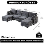 Modular Sofa U-Shaped 6-Seater Chaise Longue Storage Ottoman Chenille