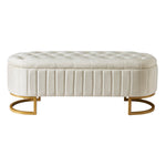Sofa Bench Footstool with Storage, 120x40cm, Beige Velvet Fabric
