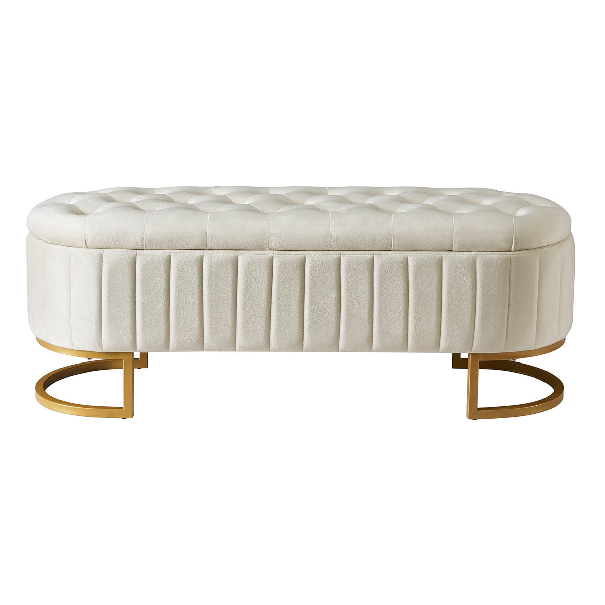 Sofa Bench Footstool with Storage, 120x40cm, Beige Velvet Fabric