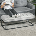 Linen look upholstered bench for bedroom, bed bench, dressing table, 200 kg, light grey steel