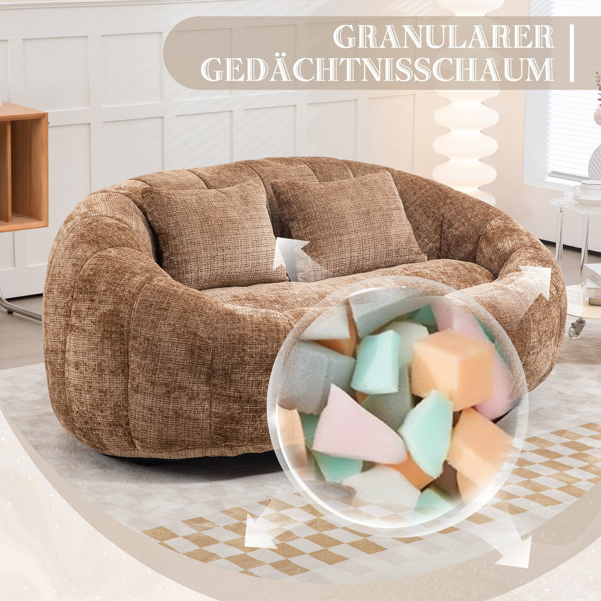 Bean Bag Sofa Lounger High Back for Adults and Kids, Indoor/Outdoor - Coffee Chenille