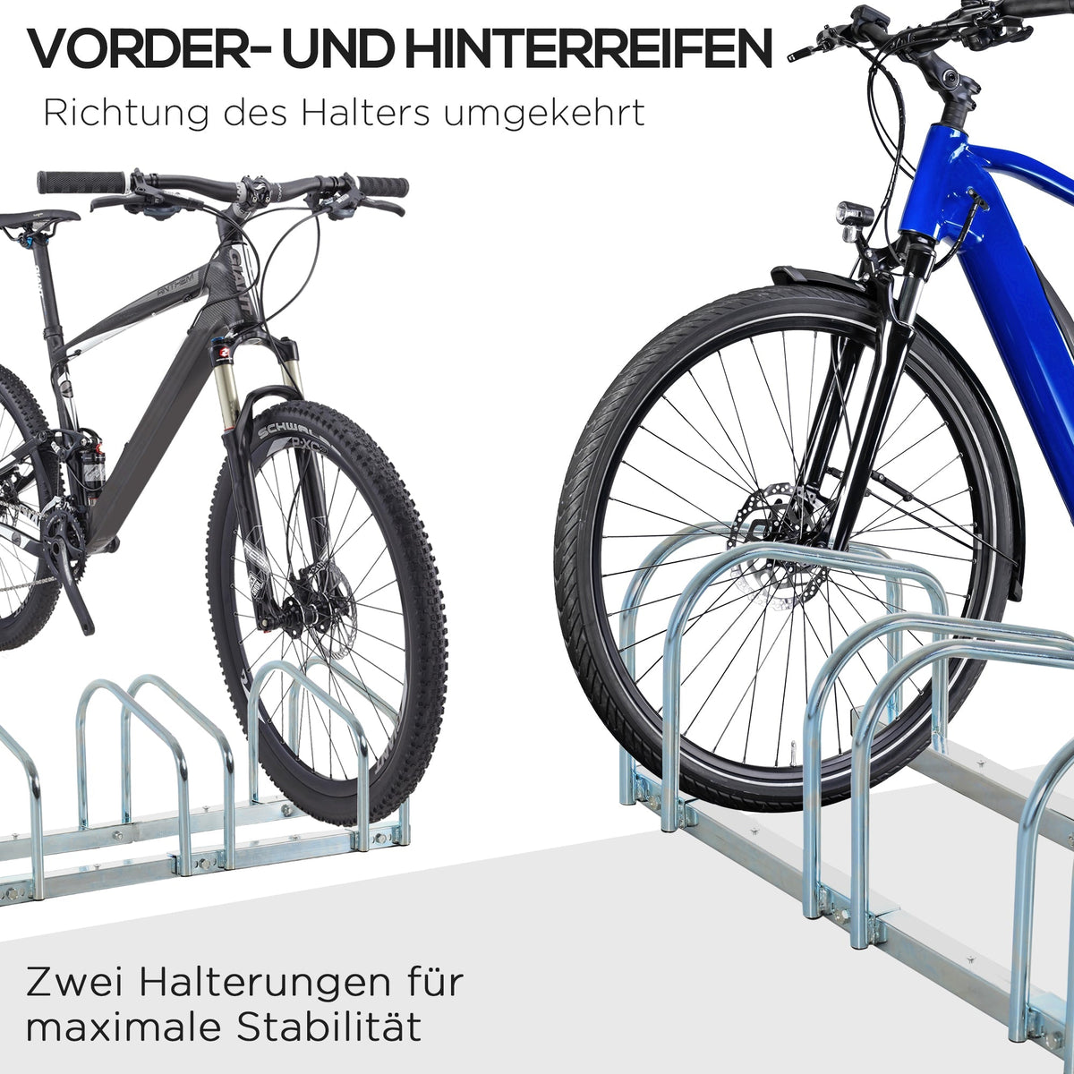 Bicycle Stand, 6 Bikes, Weatherproof, Durable, Steel Silver