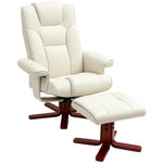 Recliner with Footstool, Upholstered Rocking Adjustable Backrest, Faux Leather Cream White