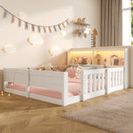 Flatbed Kids Bed 140x200cm with LED Light & Railings, White