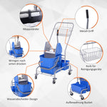 Cleaning Cart Mobile Mop Bucket, 25 Liters with Wringer and 4 Wheels, Blue