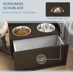 Raised Feeding Station, 2 Bowls 1 Storage, Brown