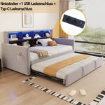 Upholstered Sofa Bed 90x190cm with Storage Headboard, LED Lights and Charging Ports, Velvet, Light Grey
