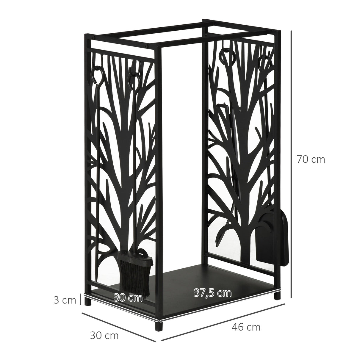 Firewood Rack with Tools, Steel, Black