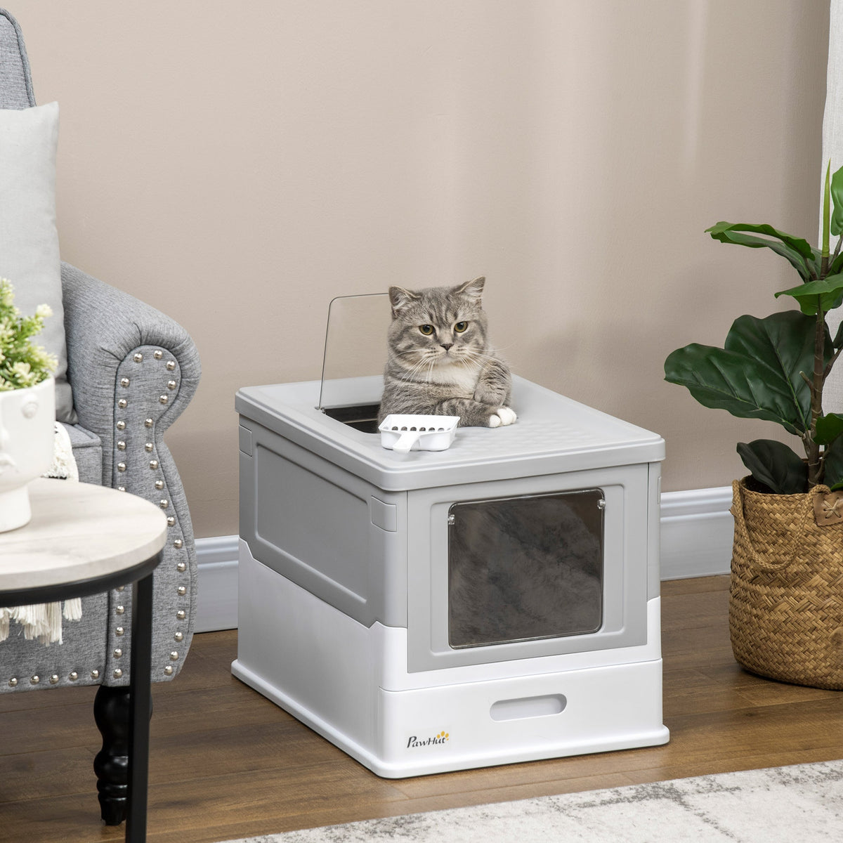 Cat Litter Box with Lid, Scoop, Deodorizing Box, Plastic