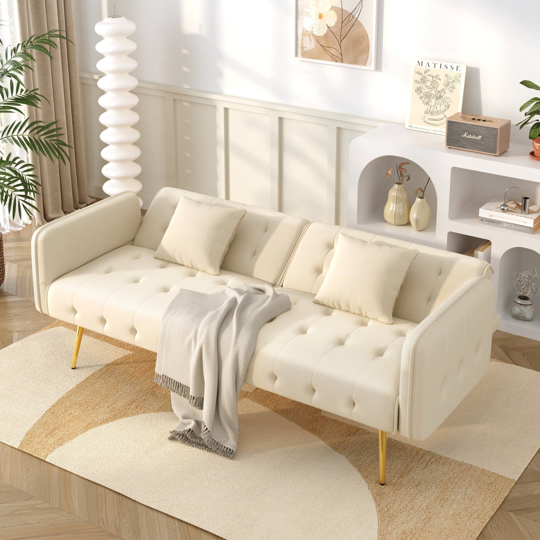 Two-seater Sofa Bed Multifunctional Adjustable Backrest Velour Upholstery