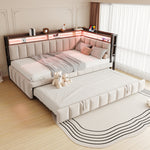 Upholstered Sofa Bed 90x200cm with Trundle & LED, Beige Velvet