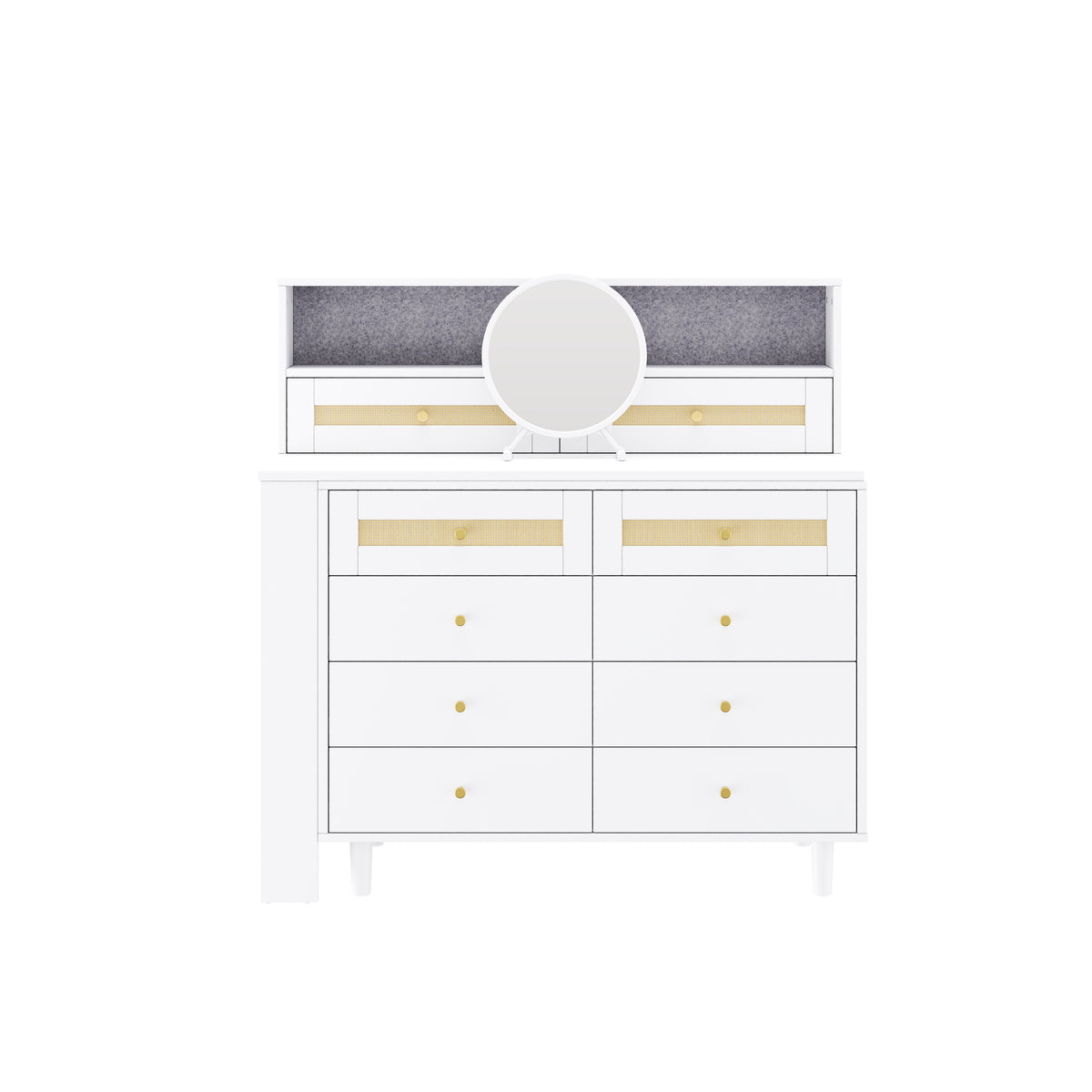 Dressing Table with Jewelry Cabinet & 10 Drawers, White