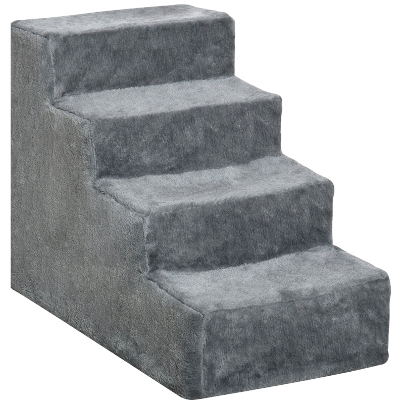 Dog Stairs 4-Step, Pet Stairs 35cm, Plush Look, Light Grey