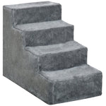 Dog Stairs 4-Step, Pet Stairs 35cm, Plush Look, Light Grey