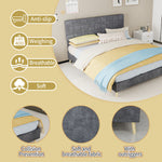 Modern Double Bed with Plaid Headboard 160x200cm, Dark Gray Fabric