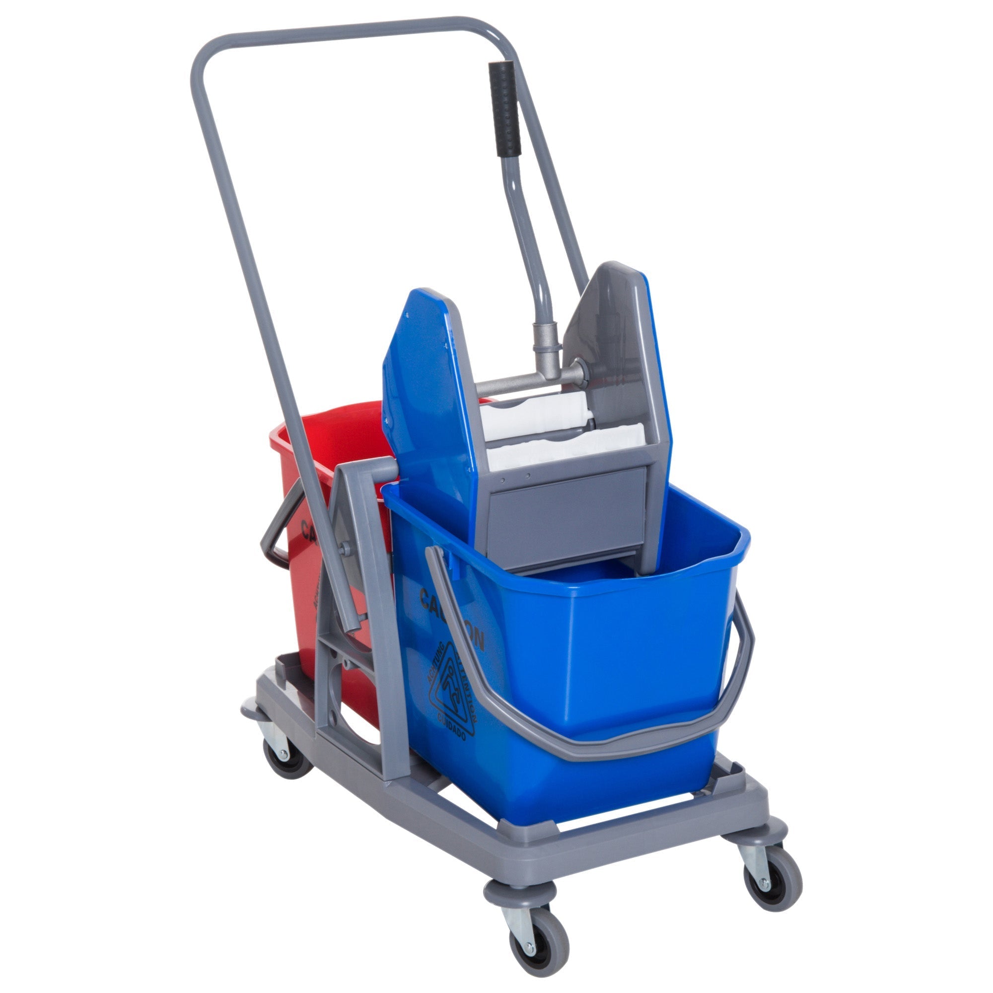 Cleaning Trolley 2 Buckets 4 Wheels Metal/PP Blue/Red