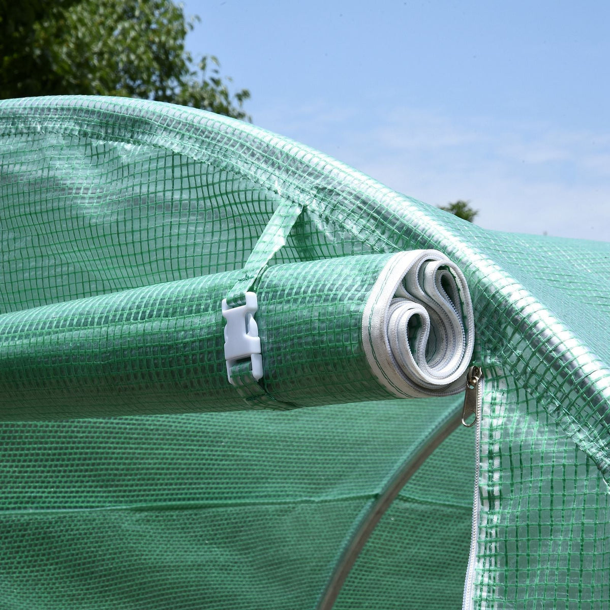 Polytunnel Tomato Greenhouse, 6 Mesh Windows Round Arched, Green
