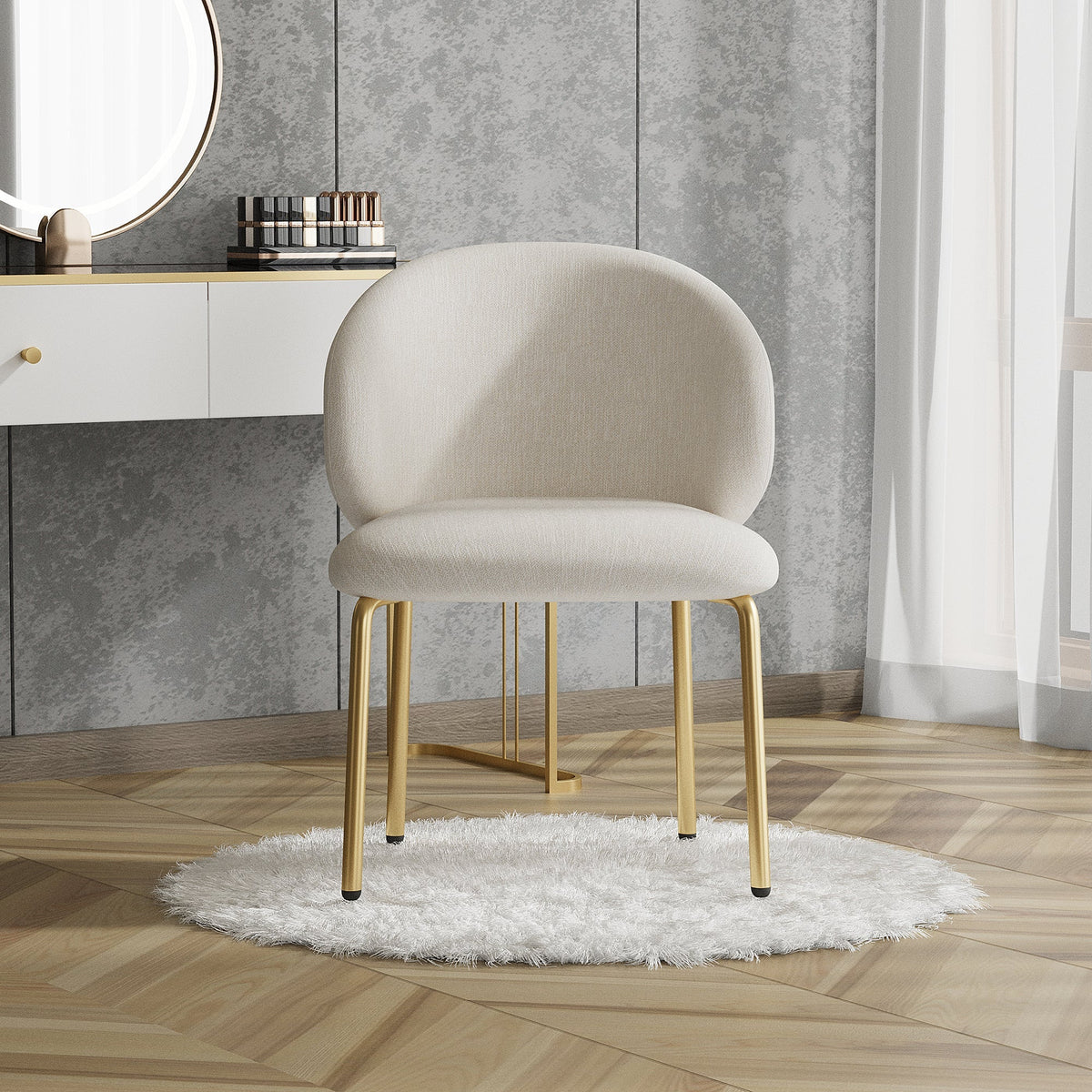 Dining Chairs Set of 2 with Gold Legs, Beige Chenille