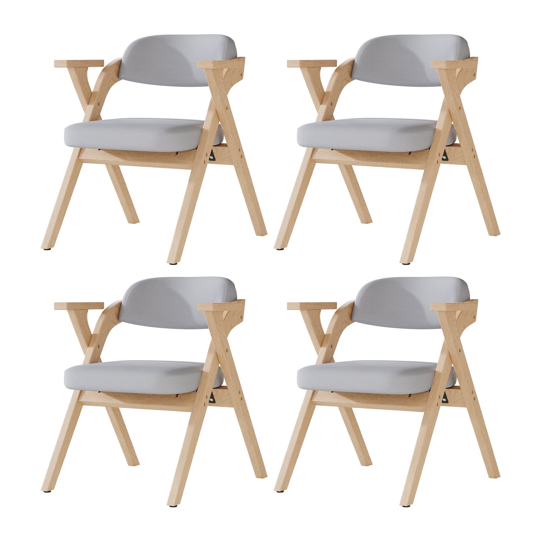 4 Folding Dining Chairs, Solid Wood and Foldable, Grey Linen