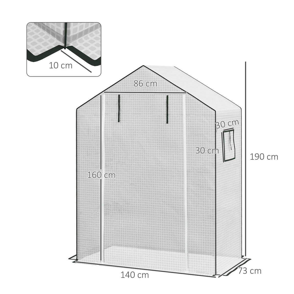 Greenhouse Replacement PE Film Cover, UV Protection Roll-Up Door Side Window, 140x73x190cm, White