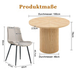Minimalist Round Dining Set 100cm 4 Chairs Faux Leather - Light Wood/Grey